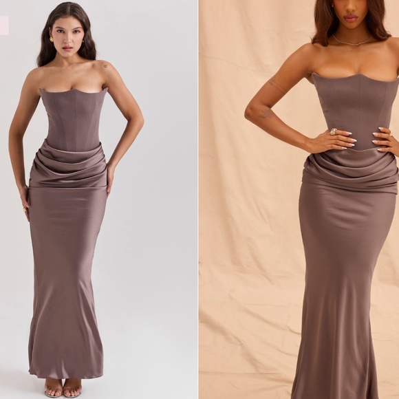 HOUSE OF CB PERSEPHONE CORSET MAXI DRESS IN SMOKE SIZE XS PLUS CUP - Picture 1 of 3